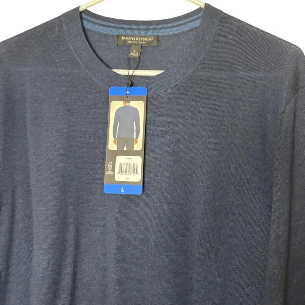 Banana Republic Merino Wool Crewneck Sweater Mens Large Blue NWT